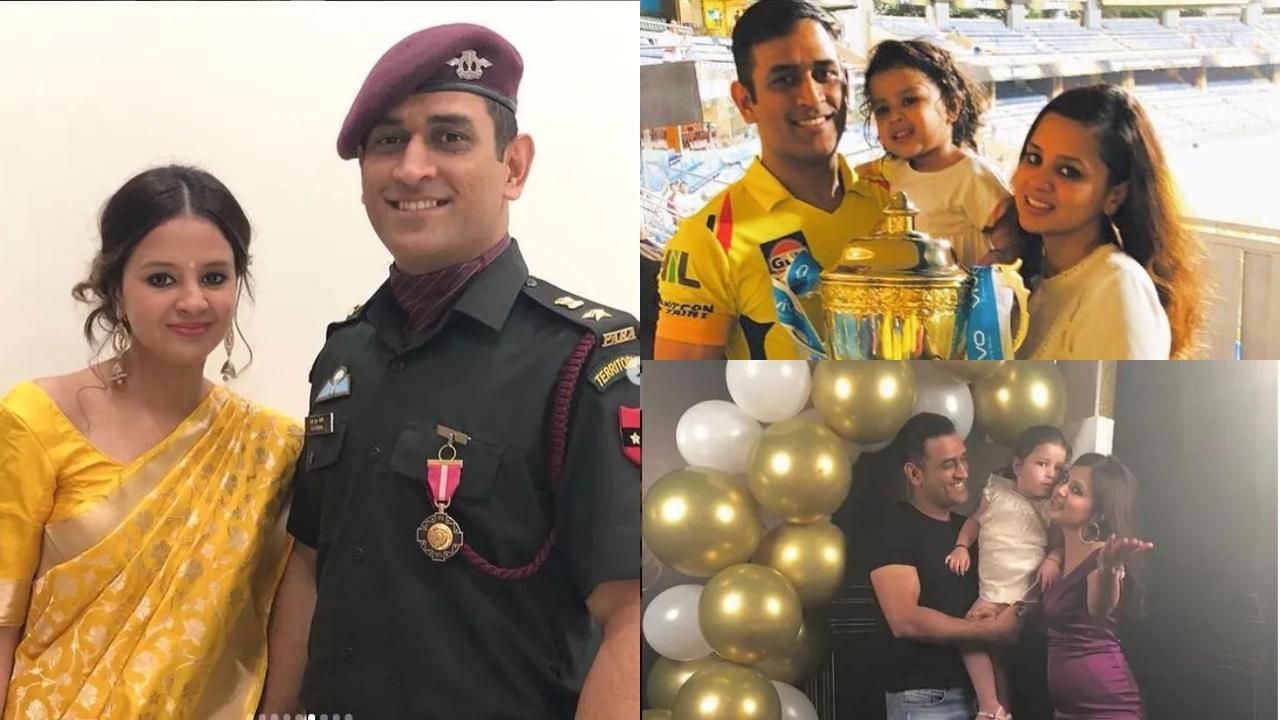 A collage of MS Dhoni and Sakshi Dhoni